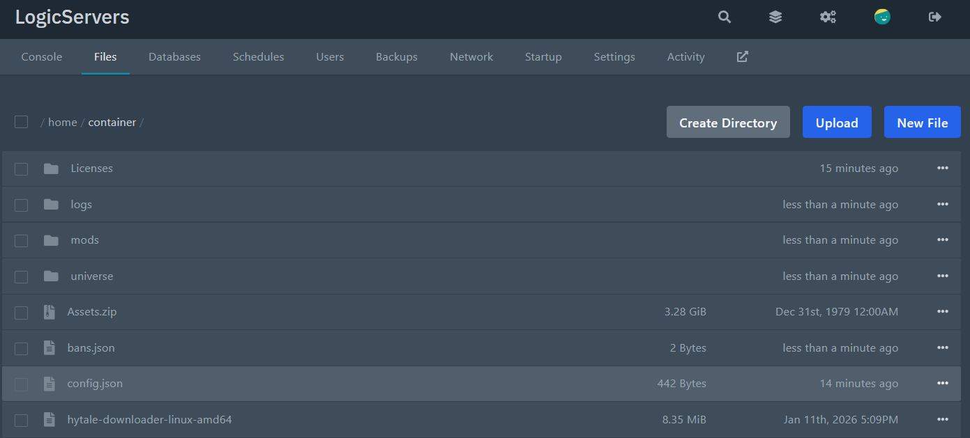 Root server files showing config.json