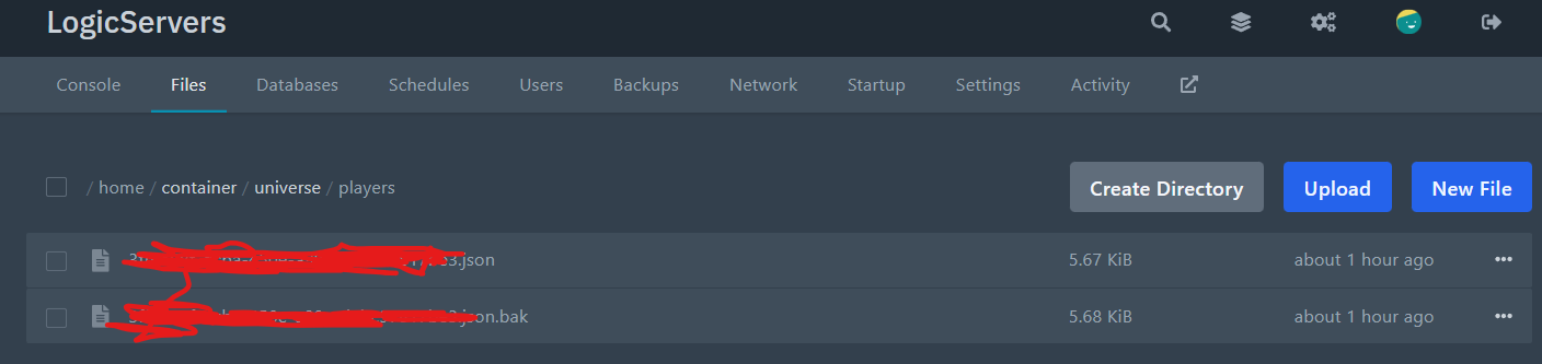 universe/players folder containing player data files