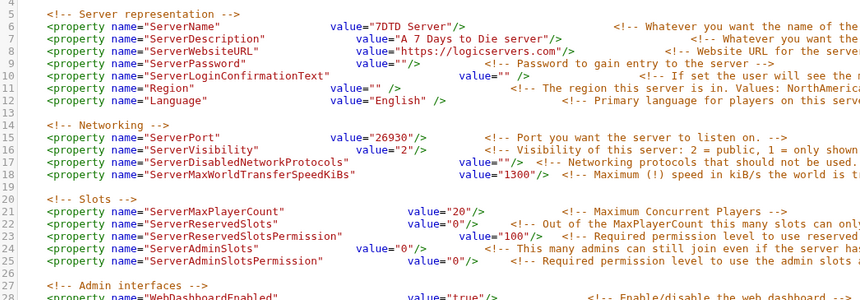 Server password setting in 7 Days to Die serverconfig.xml