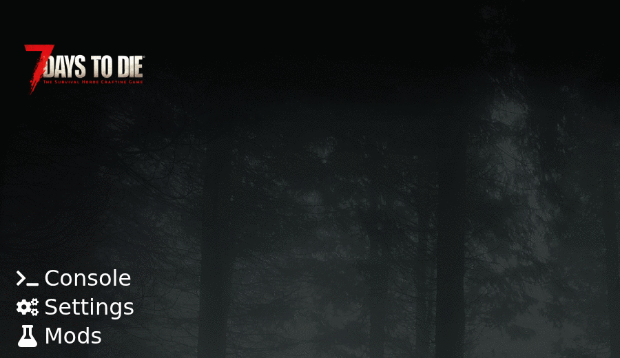 7 Days to Die Web Dashboard showing Console Settings Mods and Log in