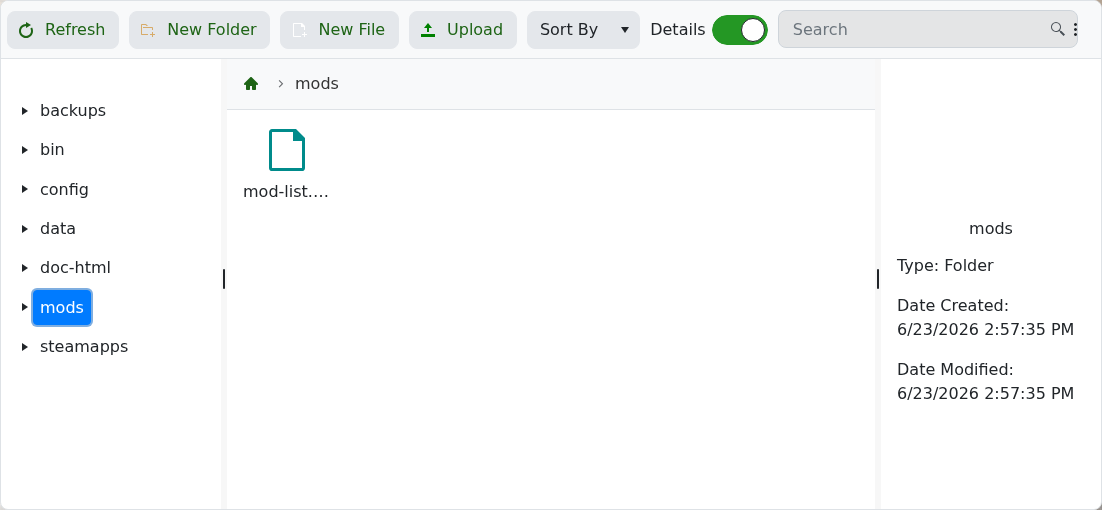 Factorio mods folder in the server File Manager