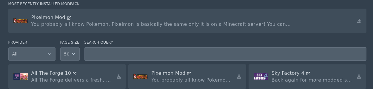 Pixelmon Mod shown on the Minecraft Modpacks page