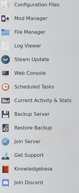 Unturned TCAdmin menu showing the Backup Server button