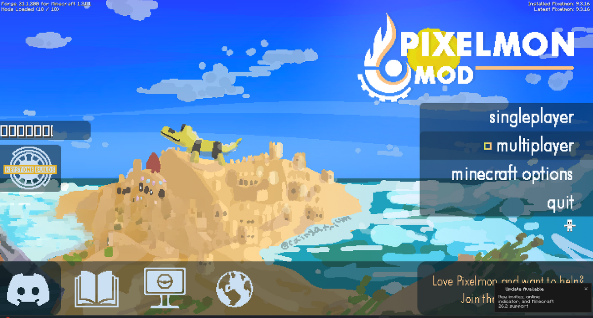 Pixelmon Minecraft main menu