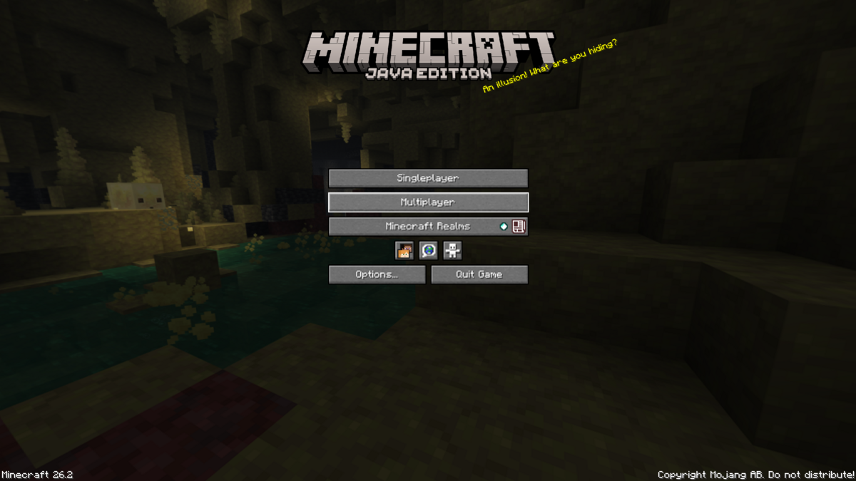 Minecraft Java Edition main menu with Multiplayer option