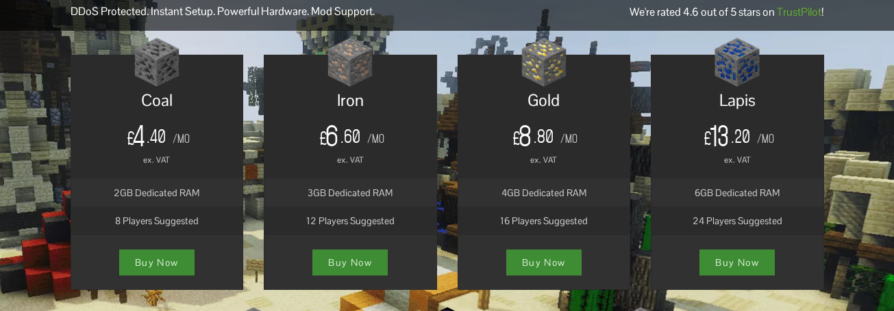 Minecraft server hosting plans on the LogicServers website