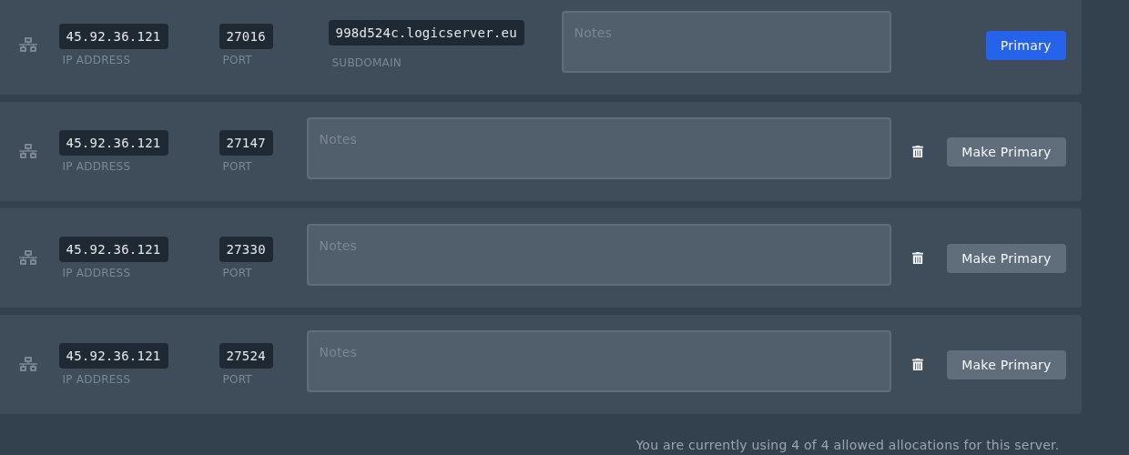 Extra network allocations for a Minecraft server