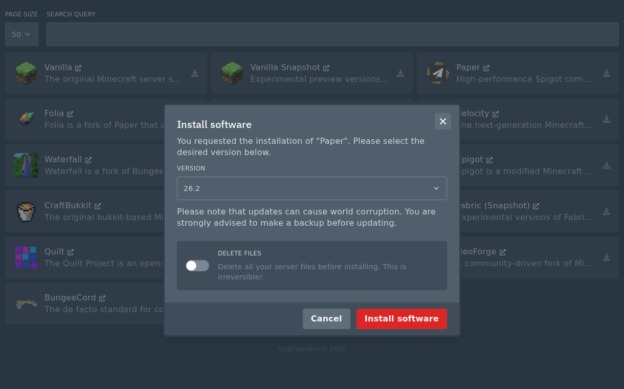 Installing Paper from the Minecraft Versions page