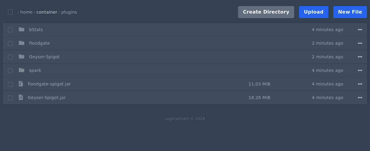 Geyser and Floodgate jar files uploaded to the Minecraft plugins folder
