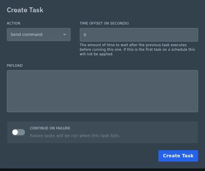 Create task form on a Ptero schedule