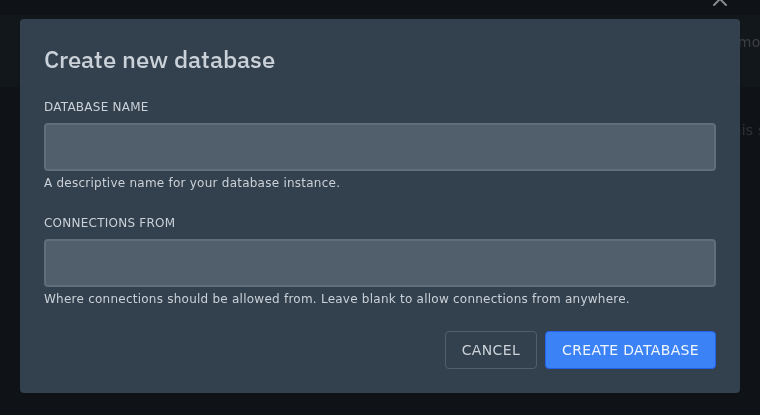 Create database form on the Ptero control panel