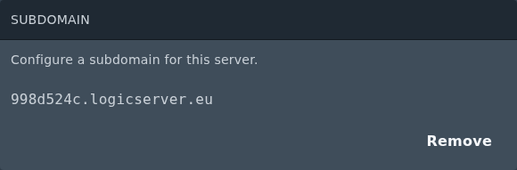 Current subdomain on the Ptero Settings page