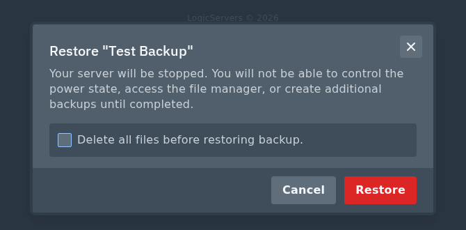 Restore backup confirmation prompt on Ptero