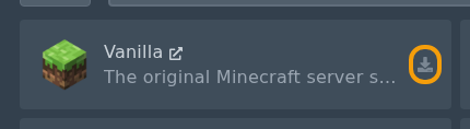 Vanilla Minecraft row with the install icon highlighted