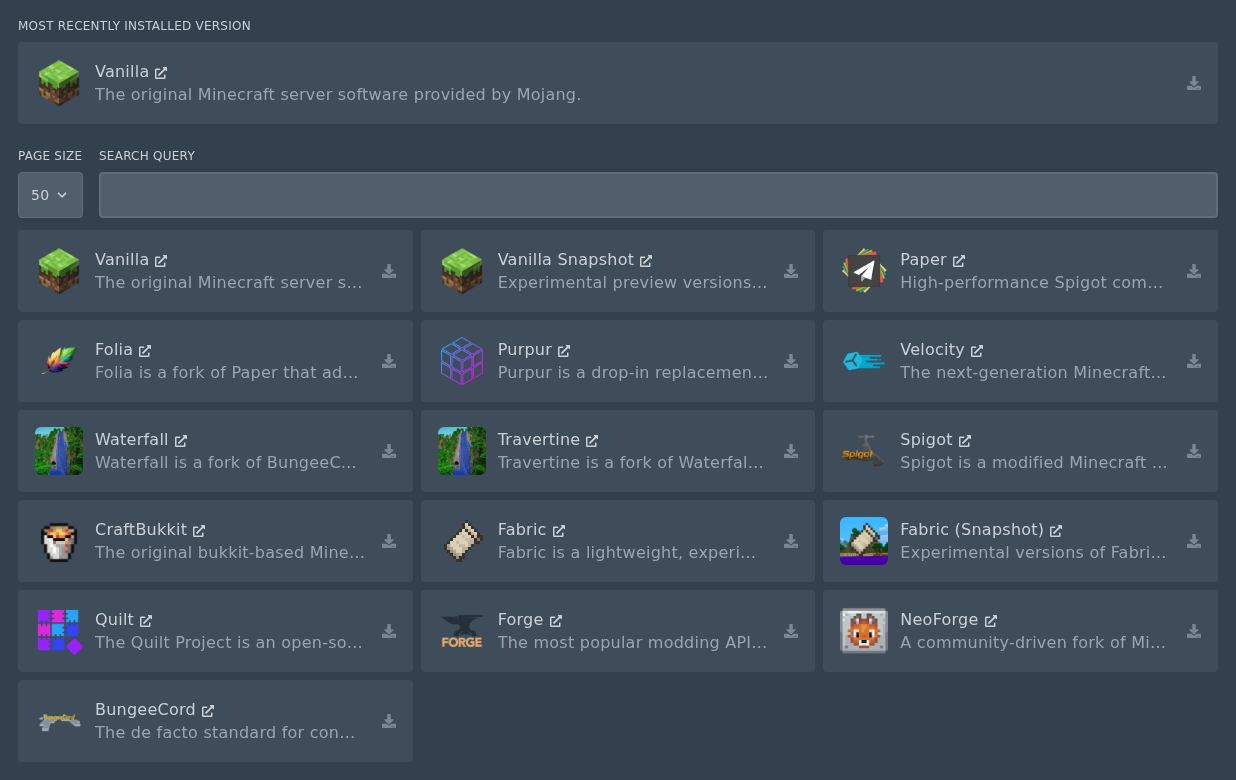 Minecraft Java version installer showing Forge and NeoForge options