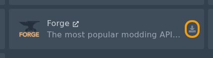 Forge installer card with the install icon highlighted