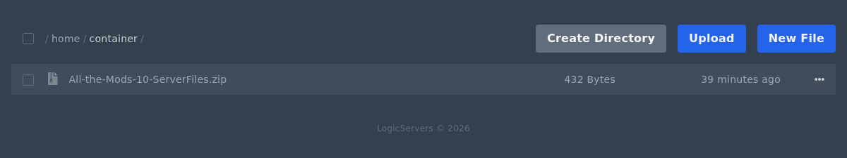 Uploaded All the Mods 10 server pack zip in the Minecraft file manager
