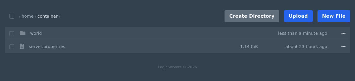 Minecraft world folder in the Ptero file manager