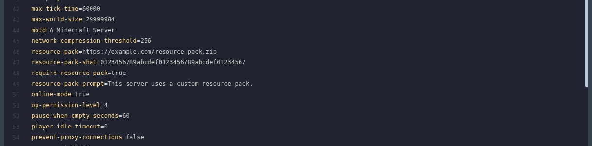 Minecraft server.properties resource pack settings