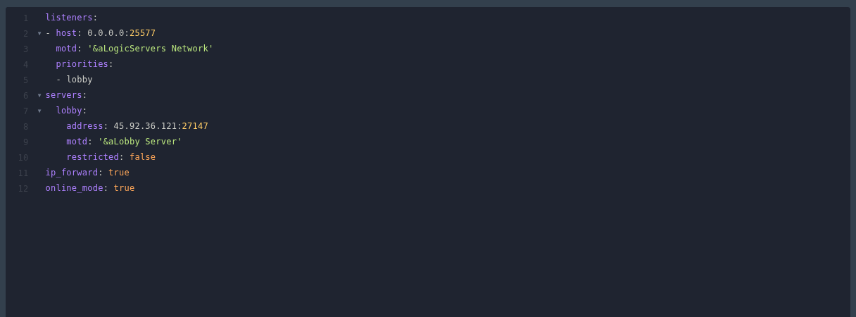 BungeeCord config.yml with a backend lobby server