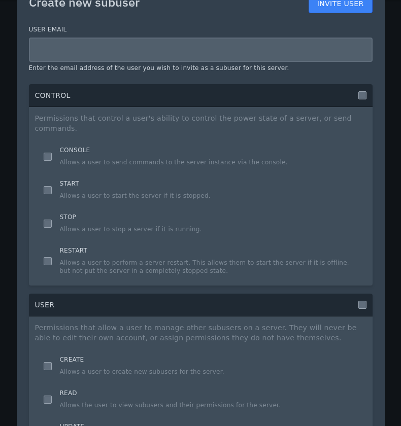 New subuser invite window and permissions on Ptero