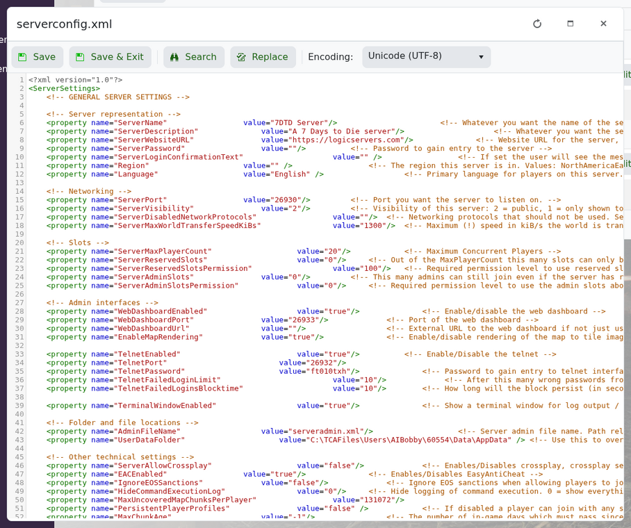 ServerName and ServerDescription in 7 Days to Die serverconfig.xml