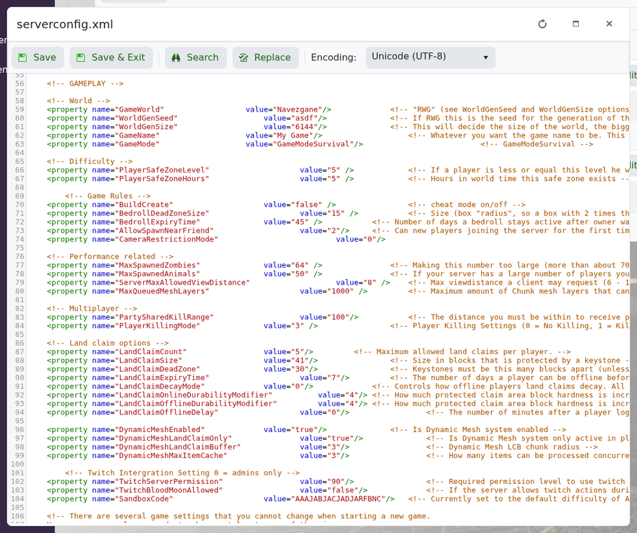 GameWorld setting in 7 Days to Die serverconfig.xml