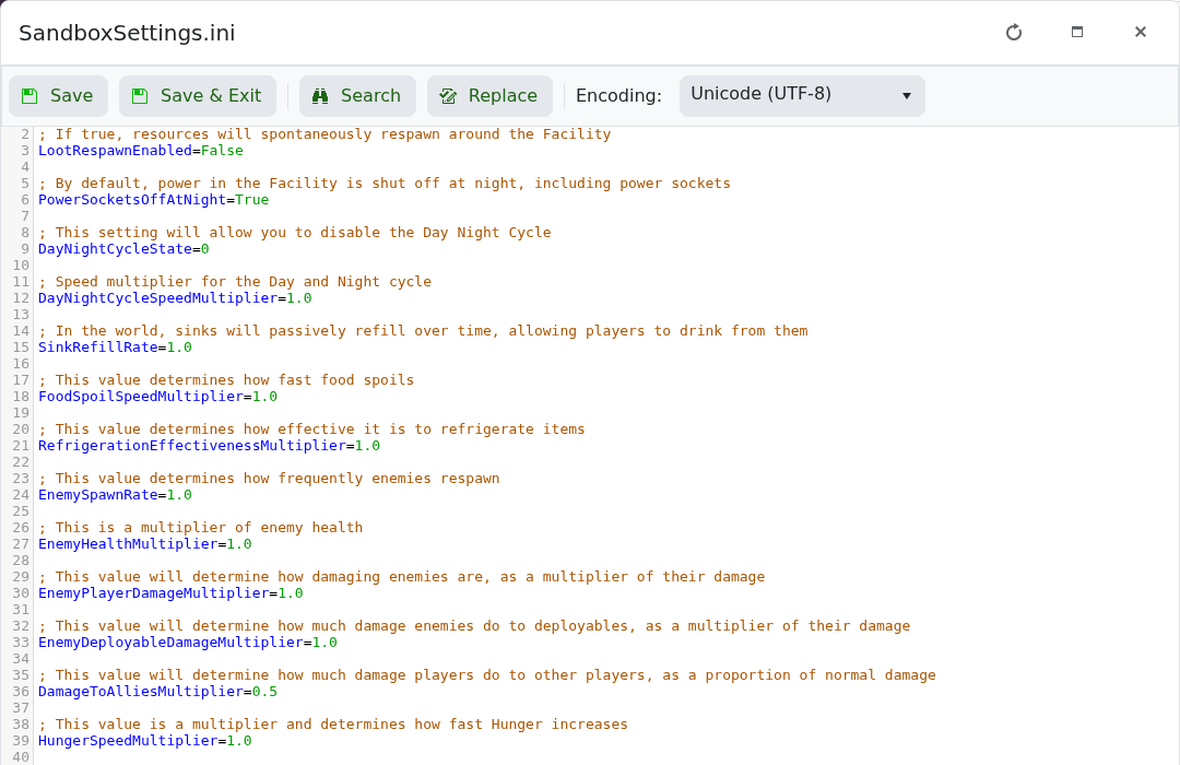 Abiotic Factor player and enemy settings in SandboxSettings.ini