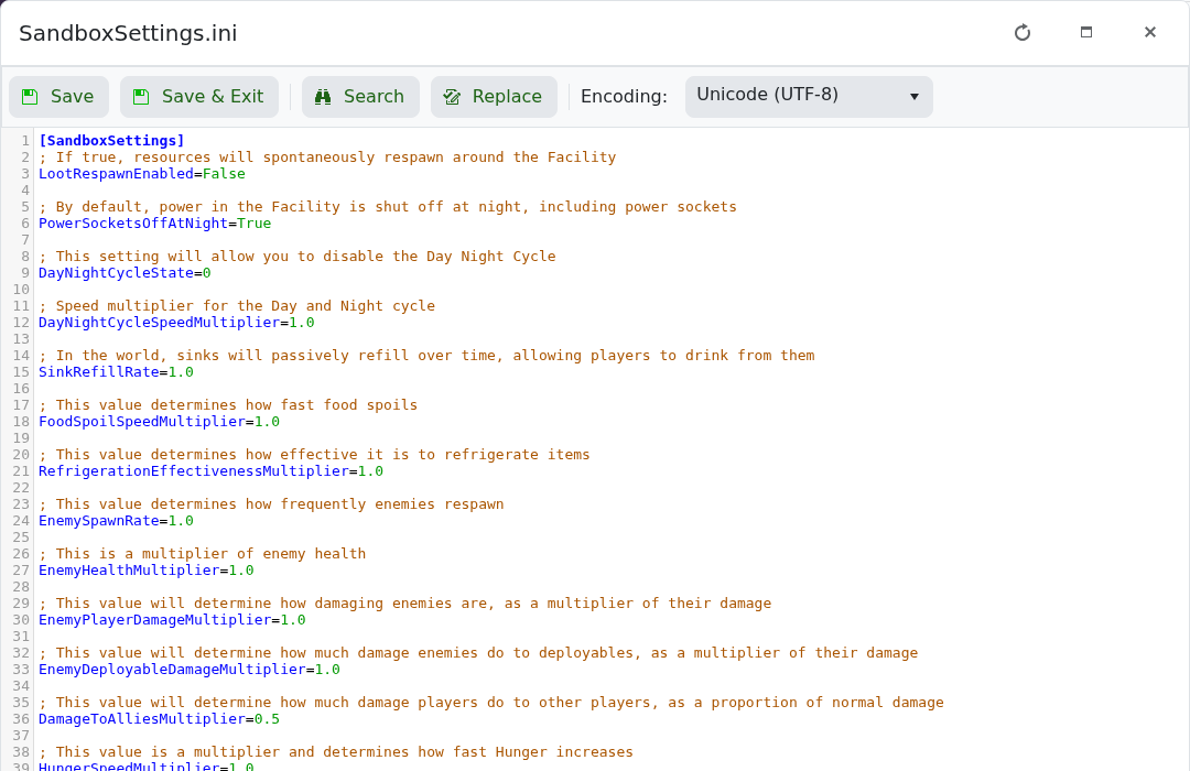 Abiotic Factor world settings in SandboxSettings.ini