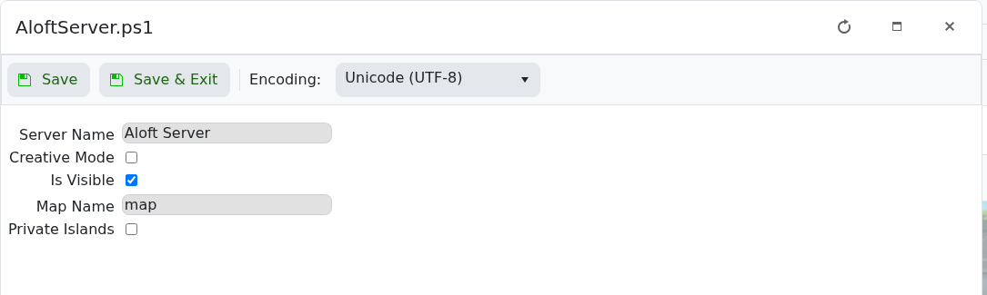 Aloft Config Editor showing Is Visible