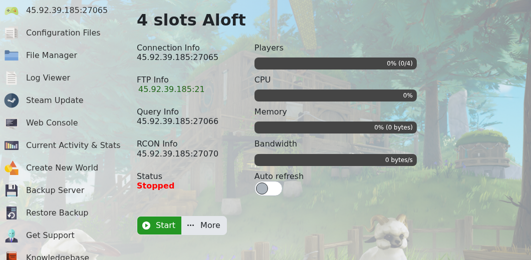 Aloft control panel Steam Update button