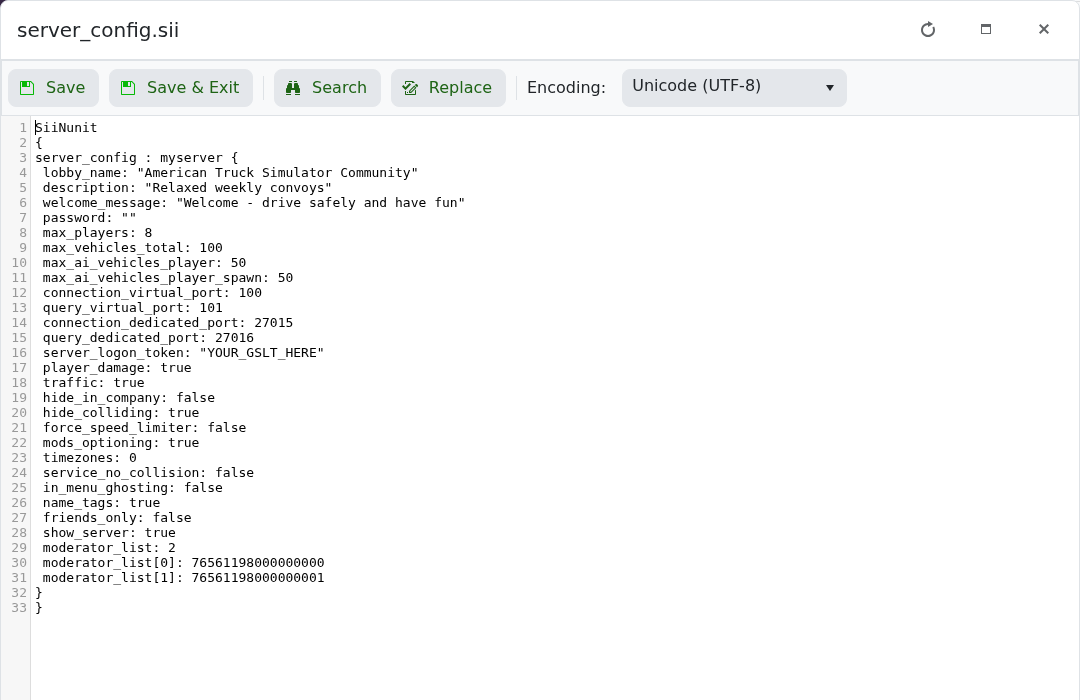 American Truck Simulator server_config.sii settings and moderator entries