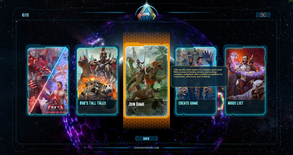 ARK Survival Ascended main menu with Join Game selected