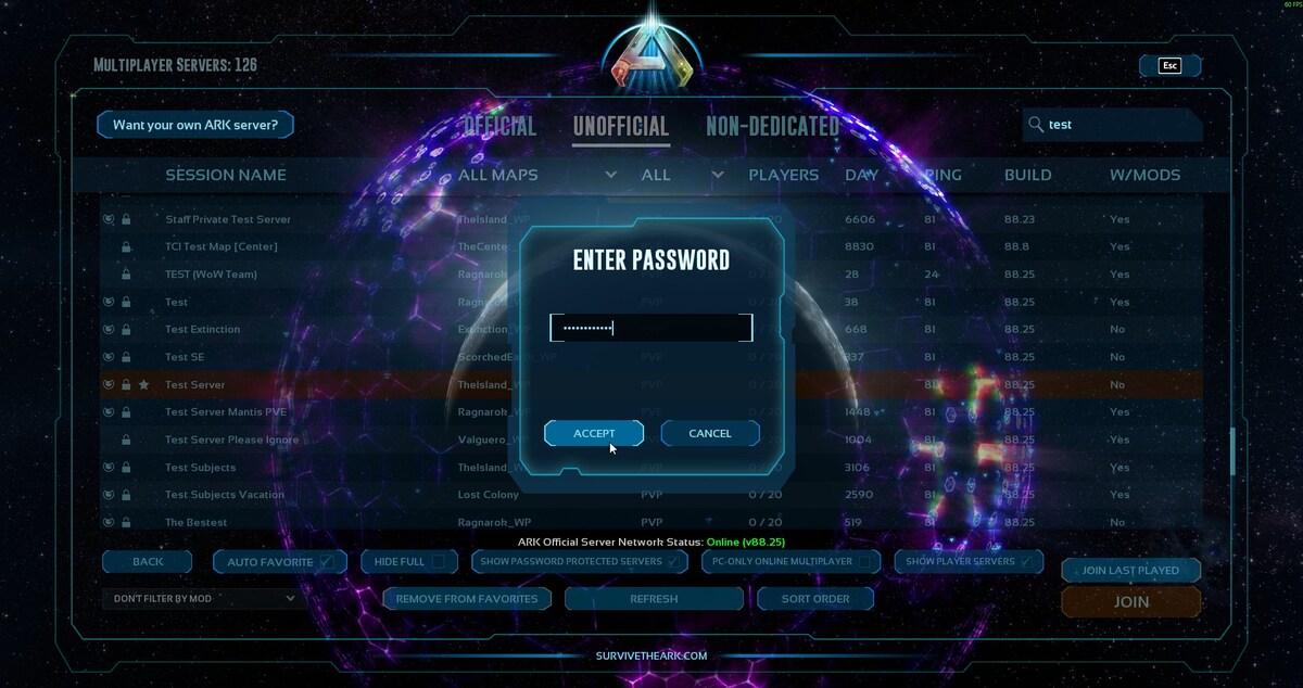 ARK Survival Ascended password prompt before joining a server