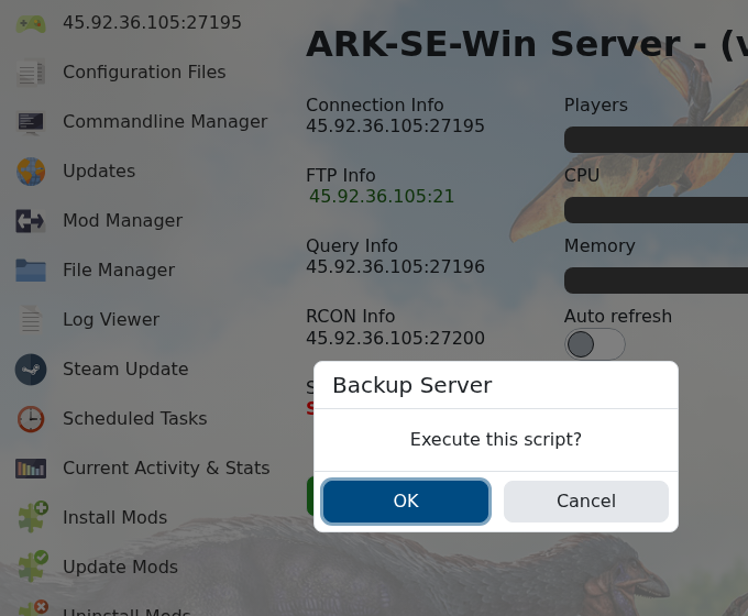 ARK Backup Server confirmation