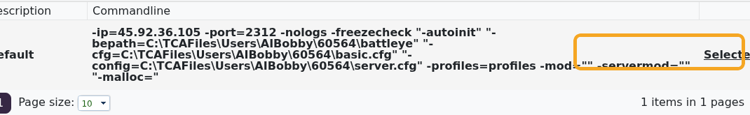 Arma 3 Commandline Manager showing selected command line status
