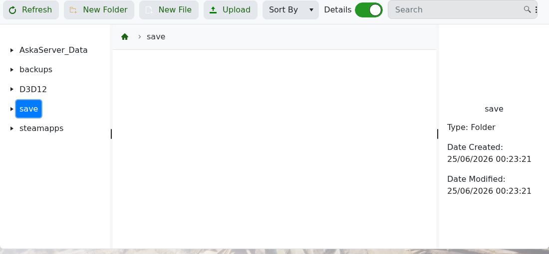 ASKA File Manager showing save folder