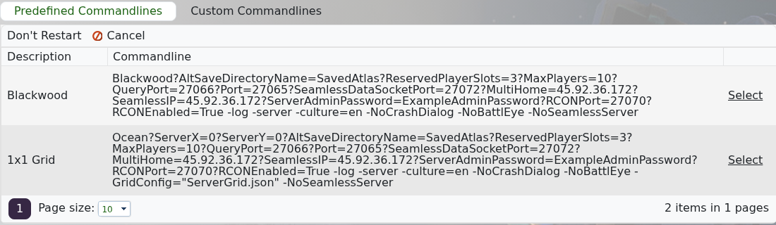 ATLAS predefined command lines with Blackwood and its Select action