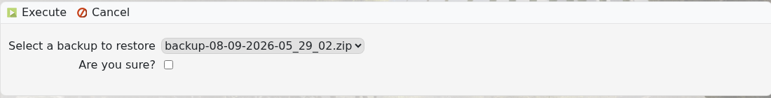 ATLAS backup restore selector and confirmation option