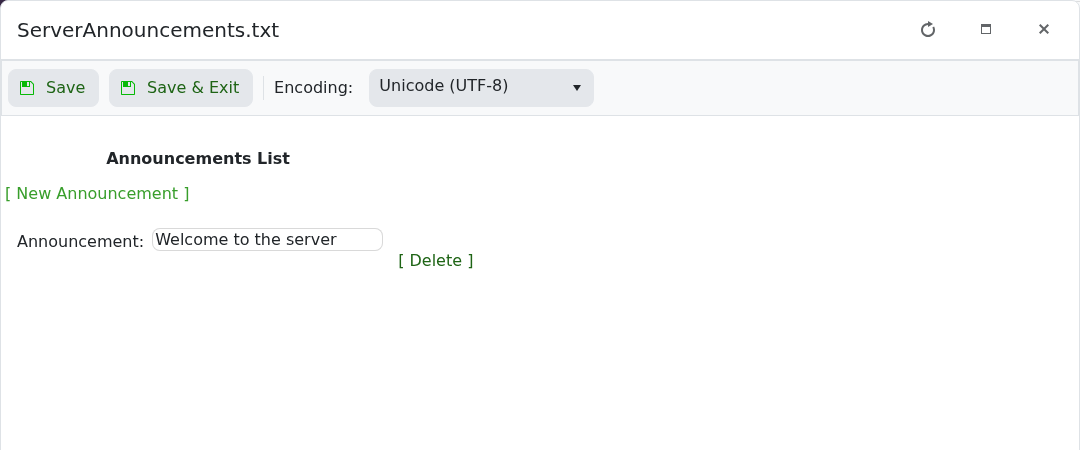 Blackwake ServerAnnouncements Config Editor with a new announcement field
