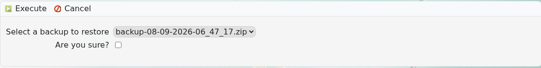 Blackwake Restore Backup selector and confirmation box