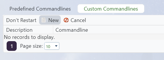Conan Exiles Custom Commandlines tab showing the New button