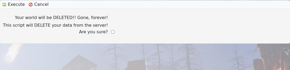 Conan Exiles Wipe Server confirmation page in TCAdmin