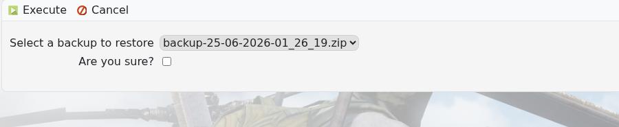 DayZ Restore Backup form showing backup dropdown
