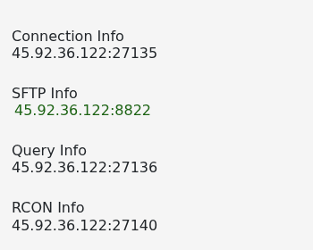 Don't Starve Together connection, query and RCON addresses in TCAdmin