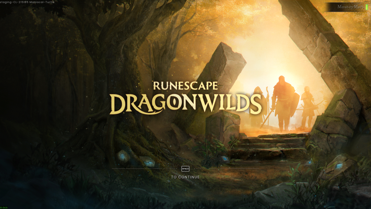 RuneScape Dragonwilds title screen showing Space Bar to continue