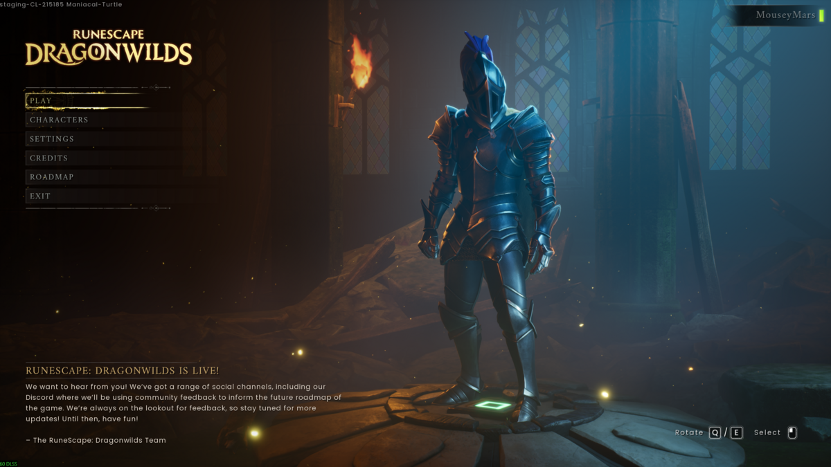RuneScape Dragonwilds main menu with Play selected