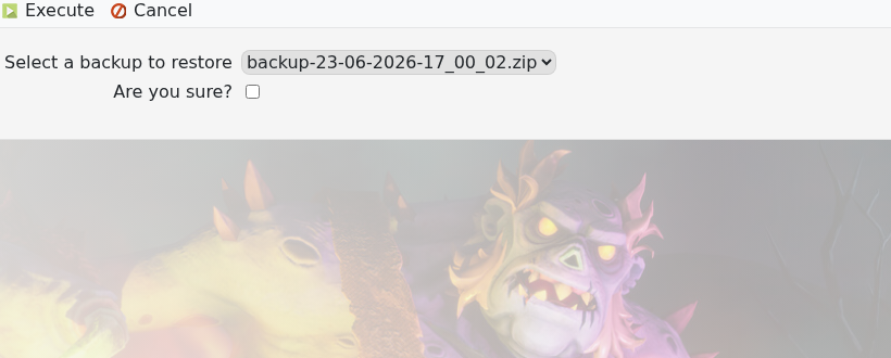 Dragonwilds restore backup selector and Execute button