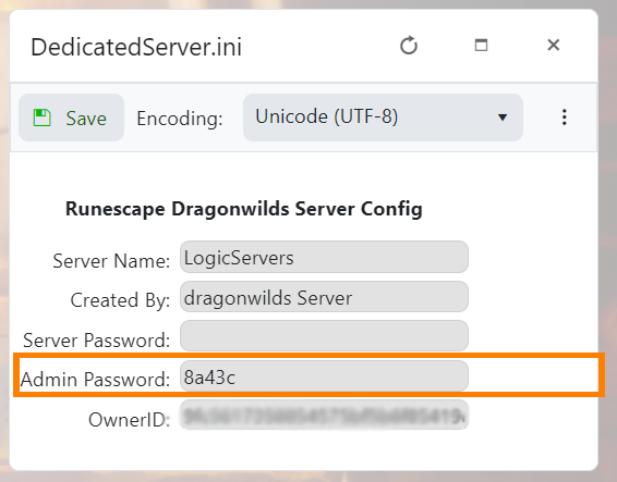 Dragonwilds Admin Password setting in DedicatedServer.ini
