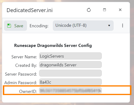 Dragonwilds Owner ID setting in DedicatedServer.ini